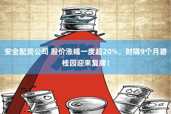 安全配资公司 股价涨幅一度超20%，时隔9个月碧桂园迎来复牌！